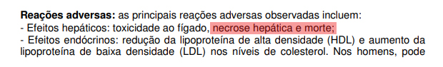 parte da bula do hemogenia onde mostra os possíveis danos ao fígado