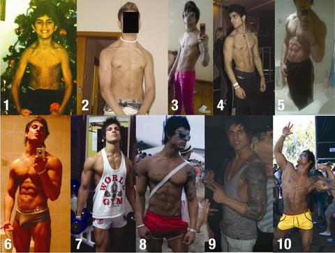 Compilação de imagens mostrando o antes e depois de Zyzz